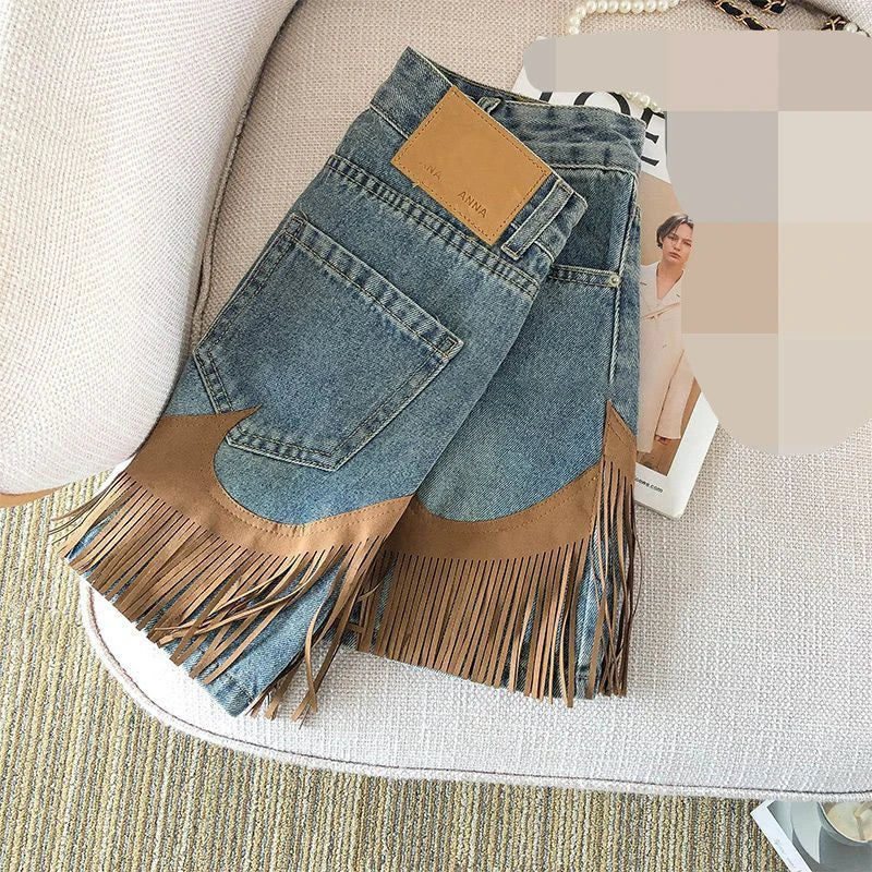 Western Denim Tassel Skirt