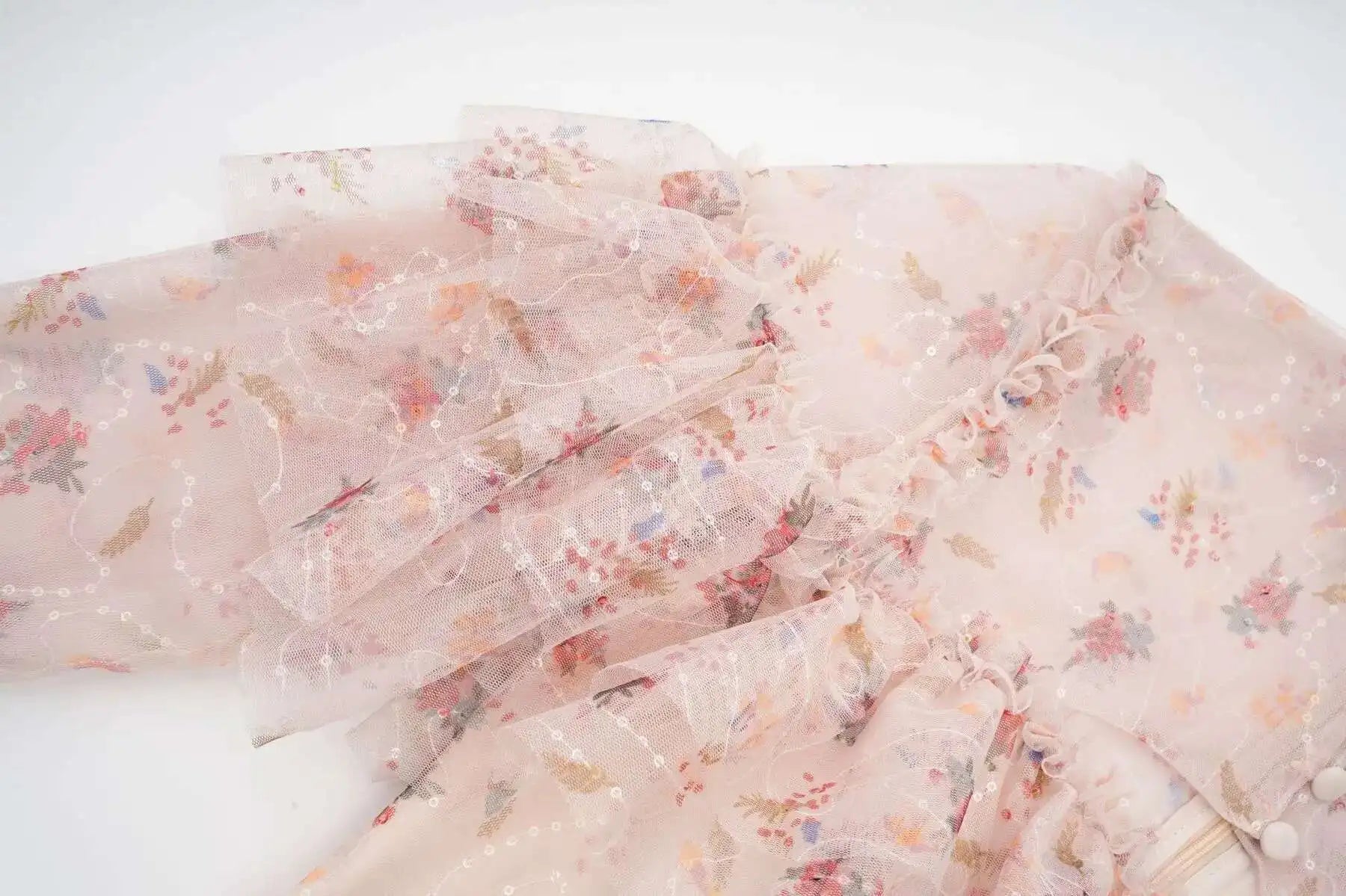 Floral Ruffled Embroidered Maxi Dress