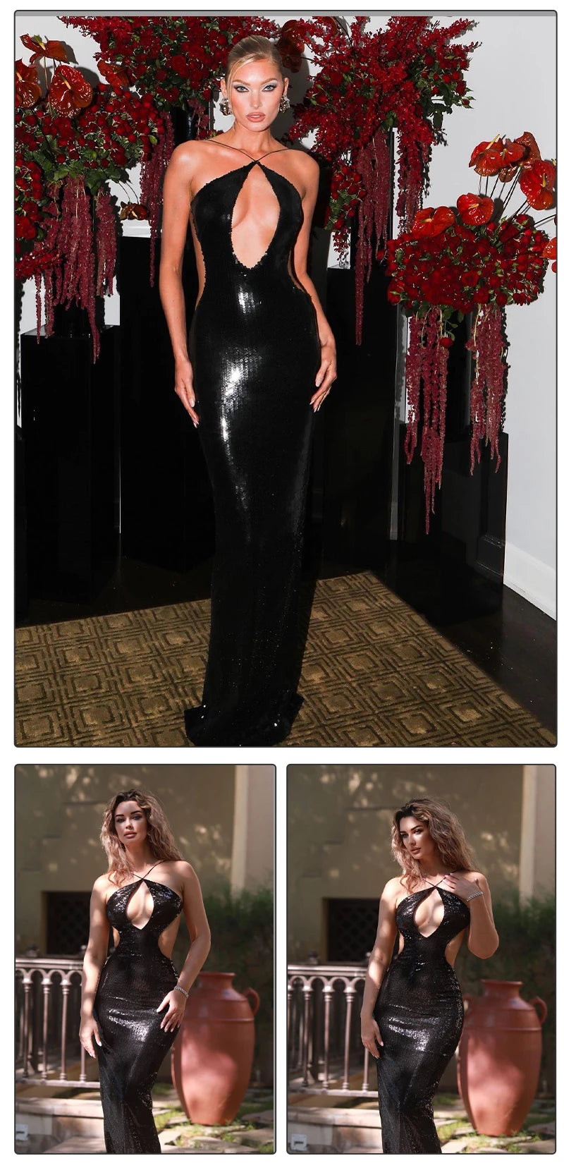 Black Sequin Halterneck Maxi Dress