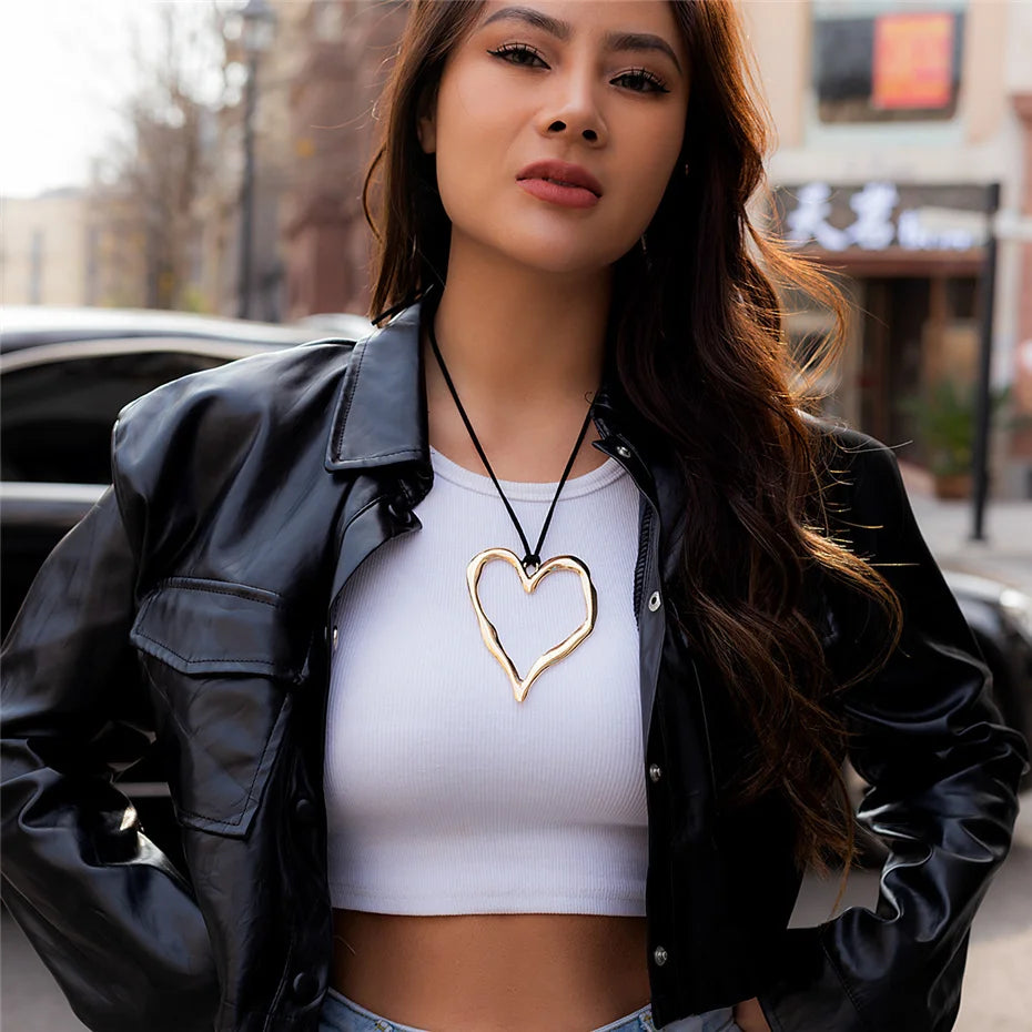 Extra Large Hollowed Heart Pendant Necklace - Festigal