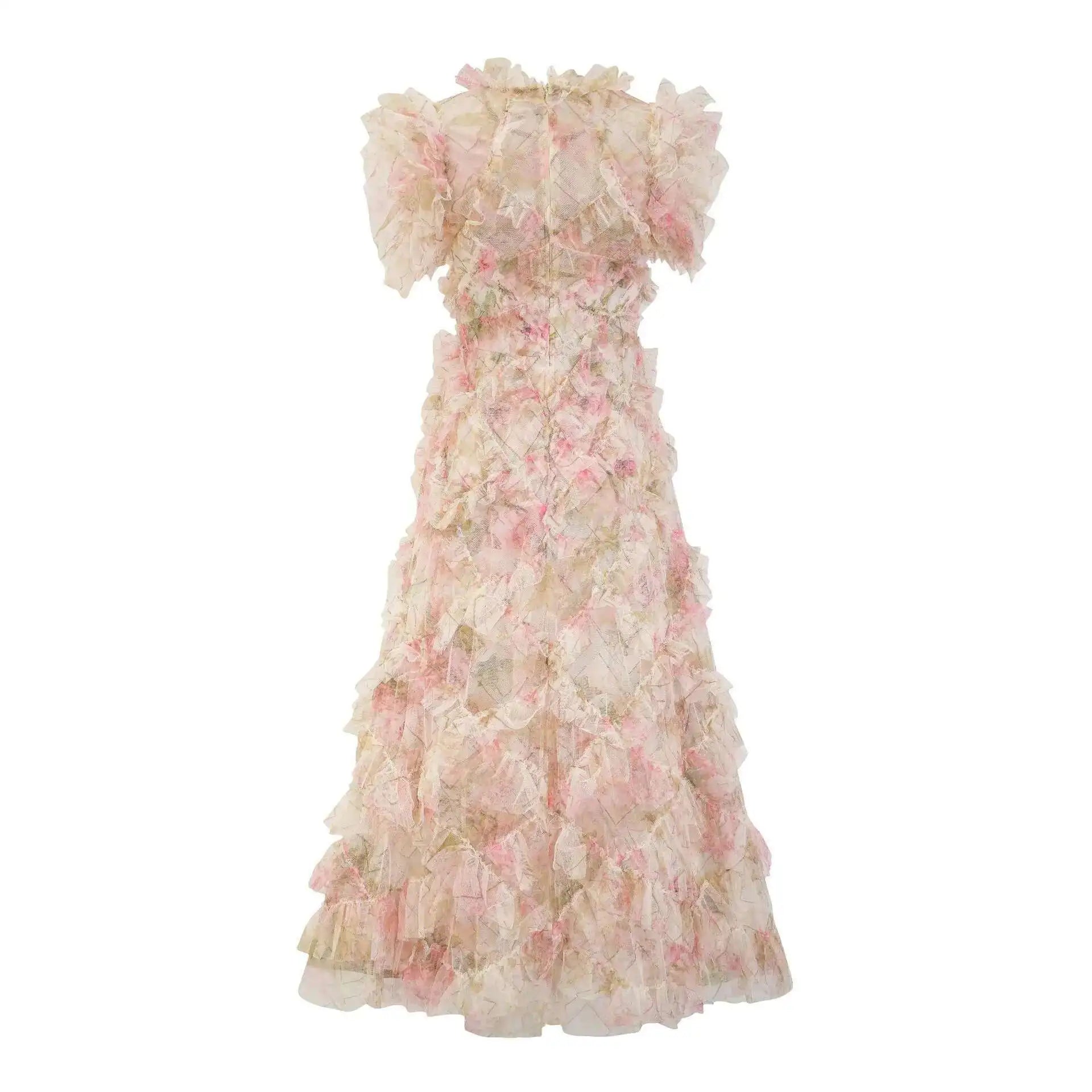 Floral Ruffled Embroidered Maxi Dress