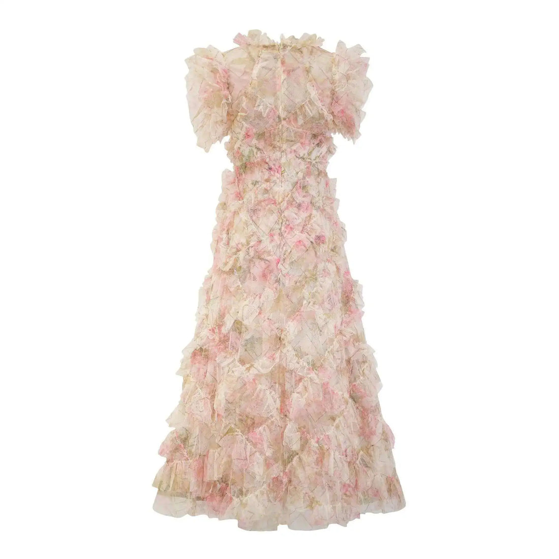 Floral Ruffled Embroidered Maxi Dress