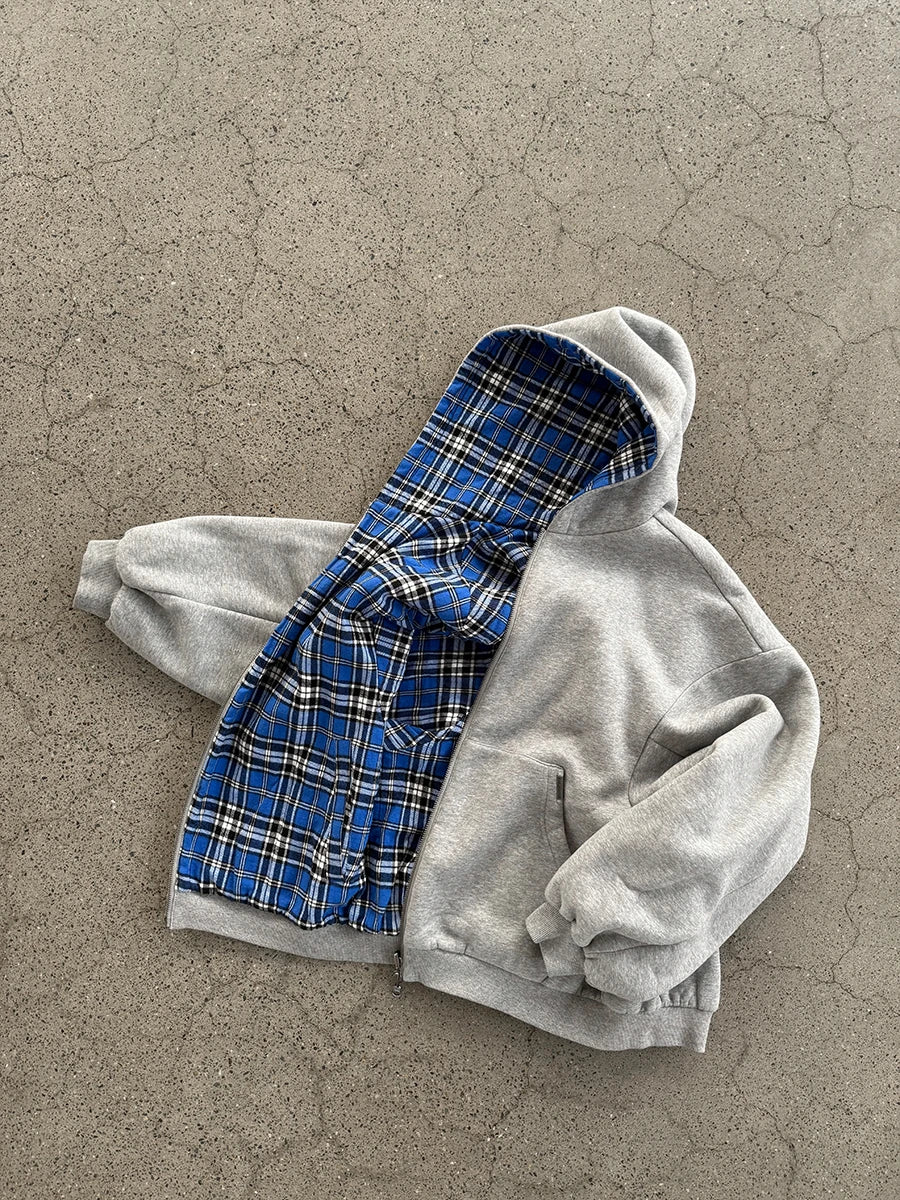 Men's Grey & Blue Check Hoodie