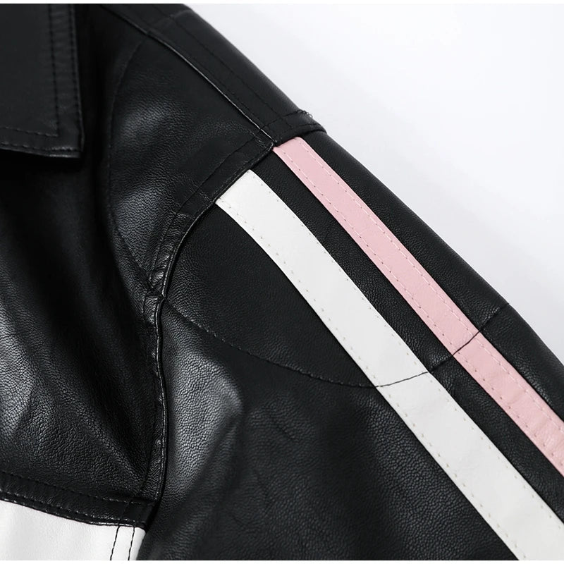 Pink Bow Motorcycle PU Leather Jacket - Festigal