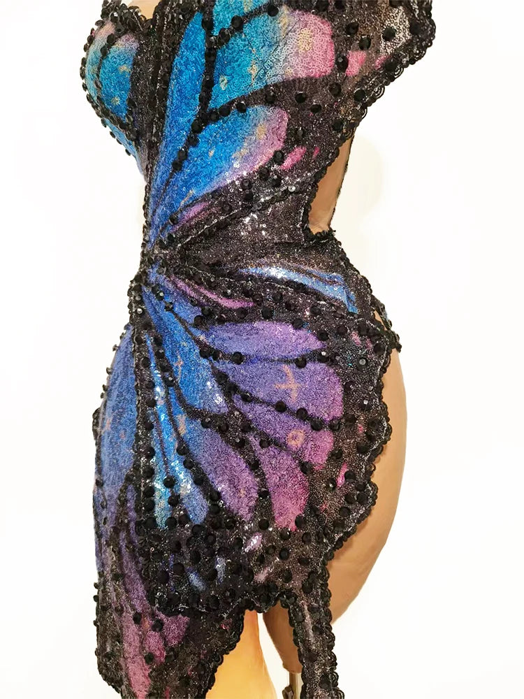 3D Butterfly Wing Asymmetrical Dress