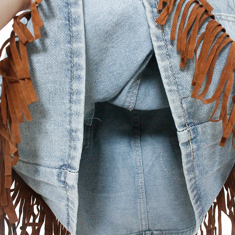 Western Denim Tassel Skirt - Festigal