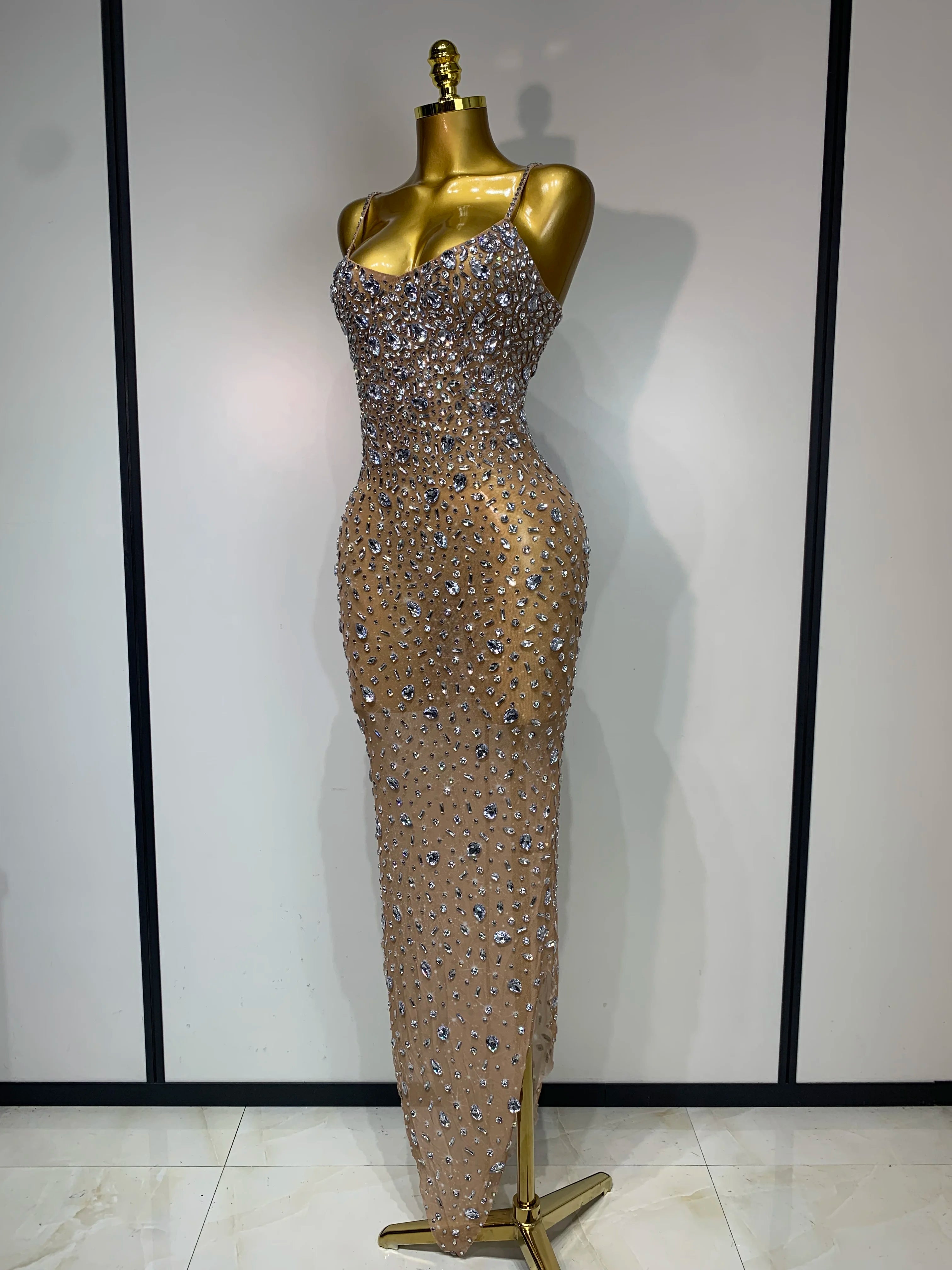 Rhinestone Mesh Maxi Dress