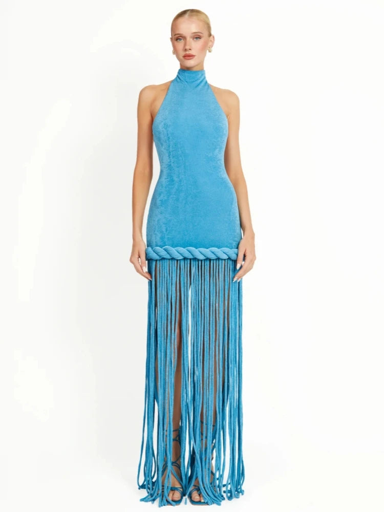 Velour Rope Tassel Maxi Dress