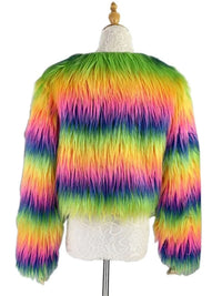 Rainbow Faux Fur Shaggy Coat - Festigal