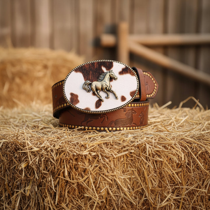 Horse Faux Leather Buckle Belt