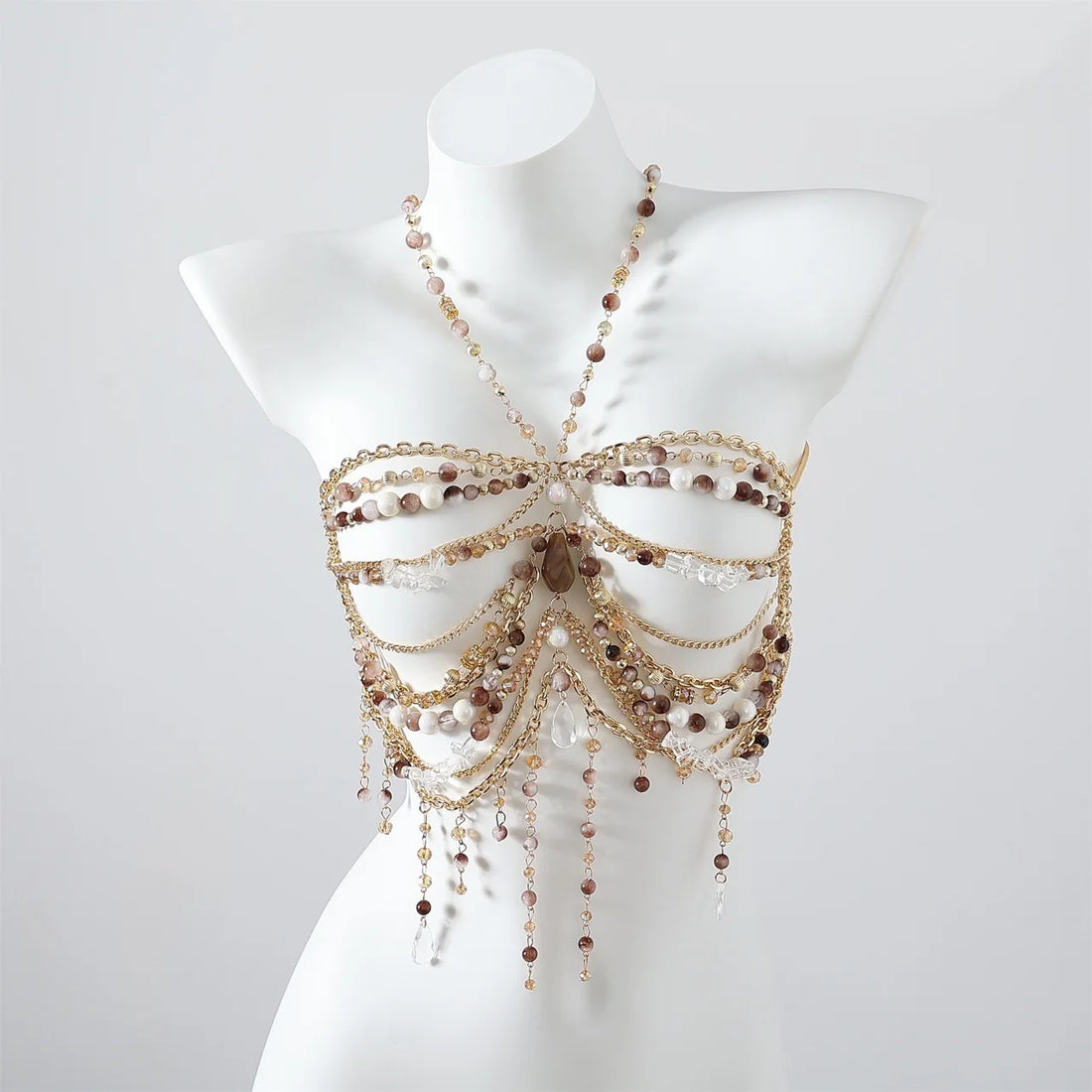Beaded Tassel Chain Halter Neck Top