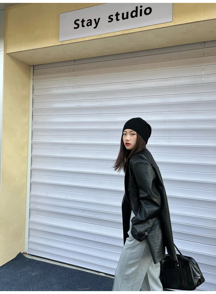 Crocodile Faux Leather Blazer - Festigal