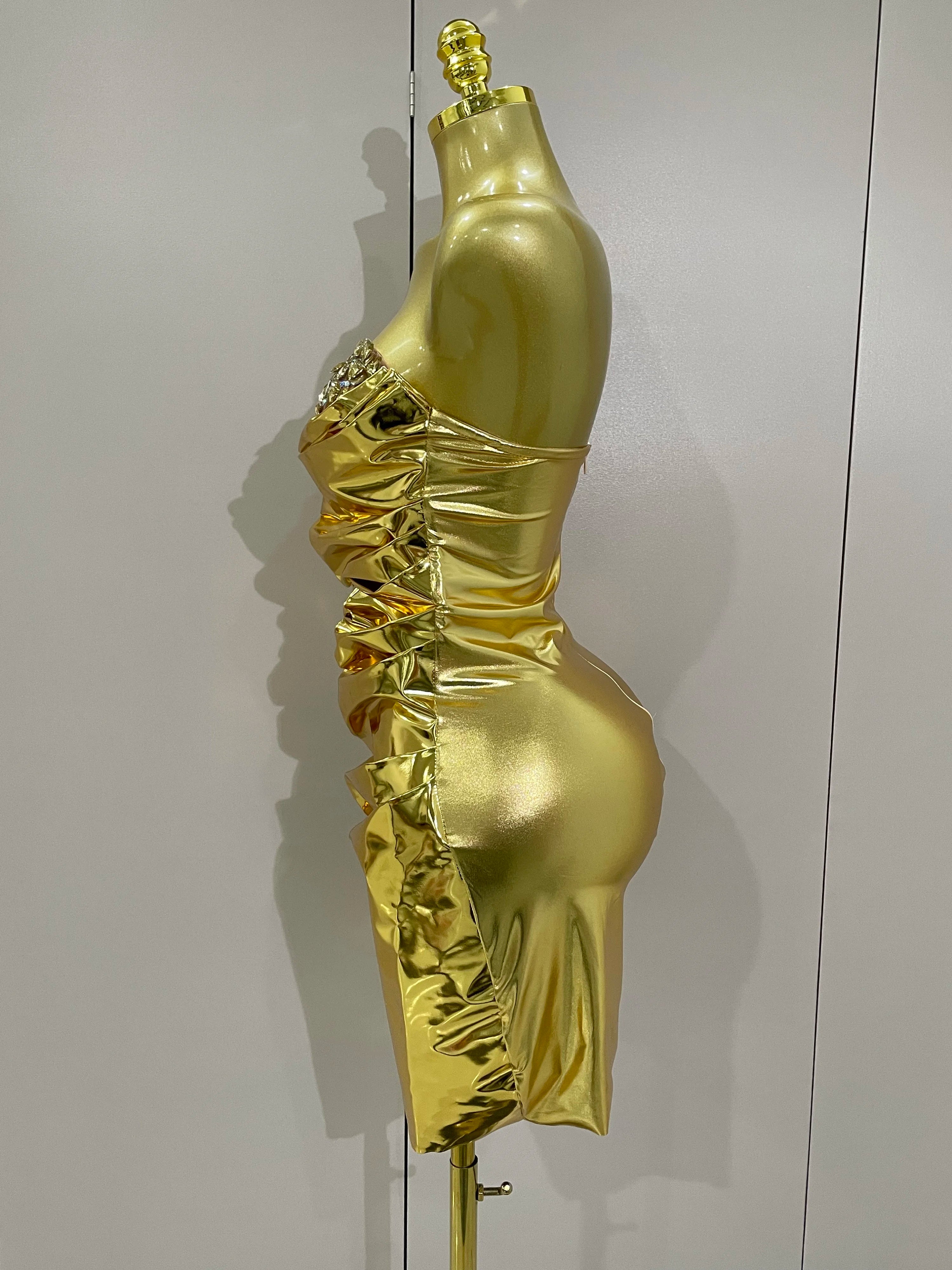 Gold Sequin Ruched Strapless Dress - Festigal