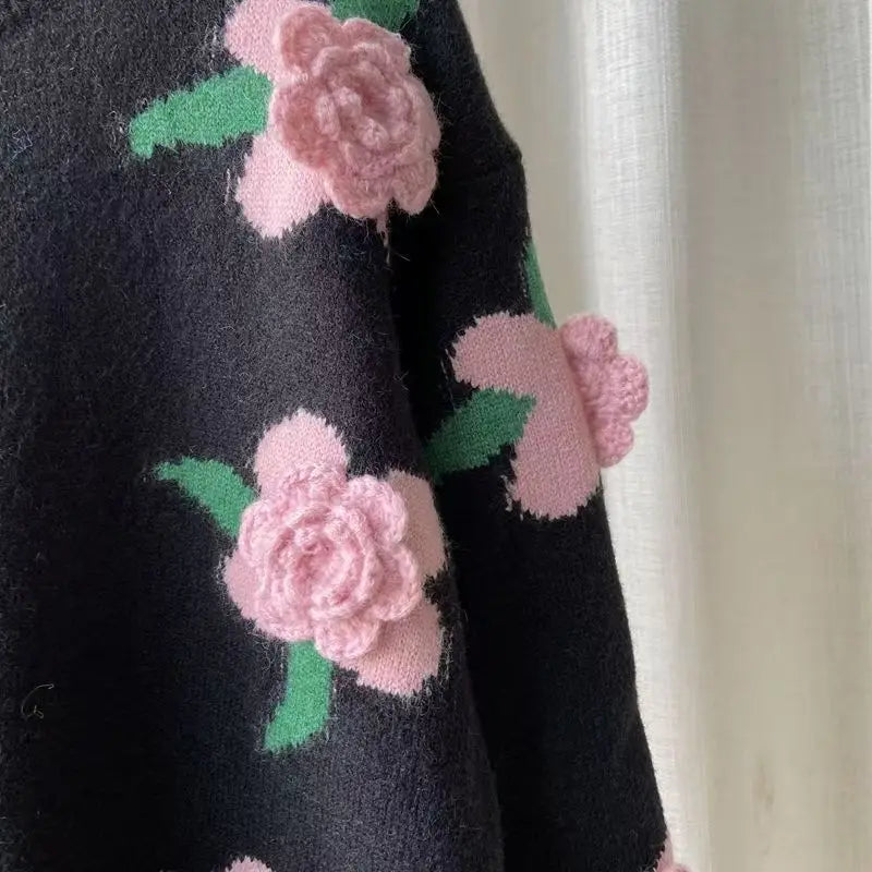 Rose Applique Knit Cardigan - Festigal