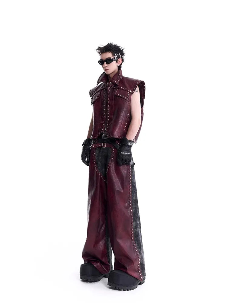 Men's Faux Leather Rivet Waist Coat - Festigal