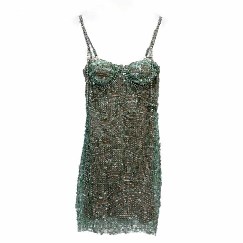 Embellished Green Bustier Dress