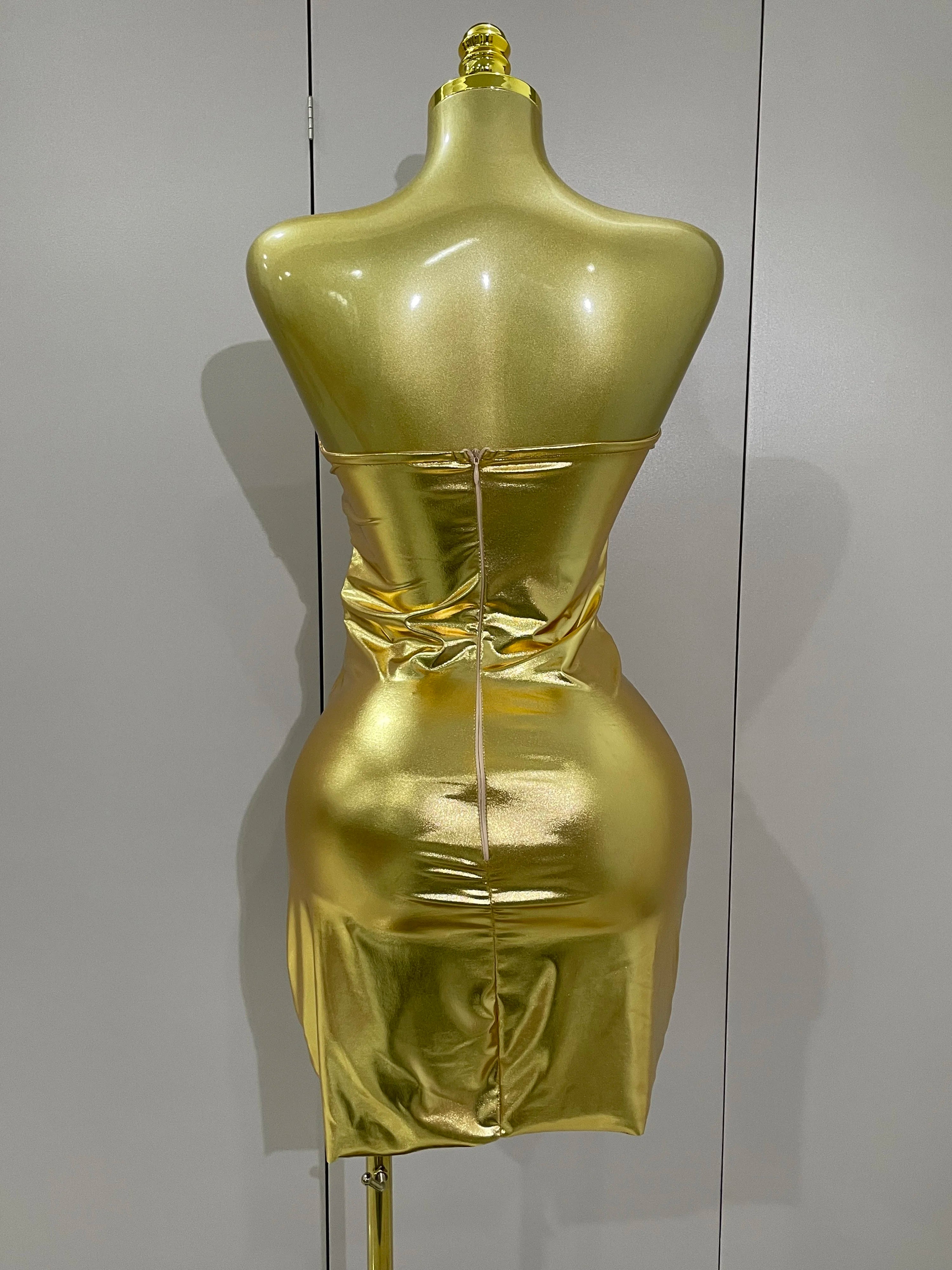 Gold Sequin Ruched Strapless Dress - Festigal