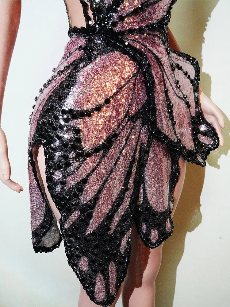 3D Butterfly Wing Asymmetrical Dress