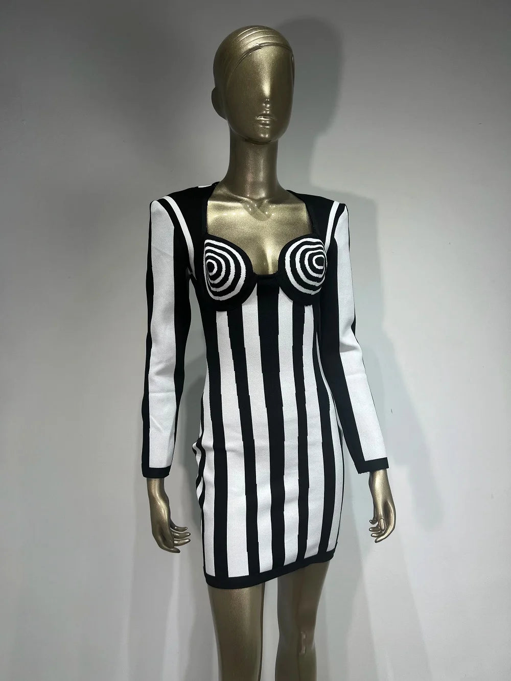 Black and White Striped Bandage Dress - Festigal