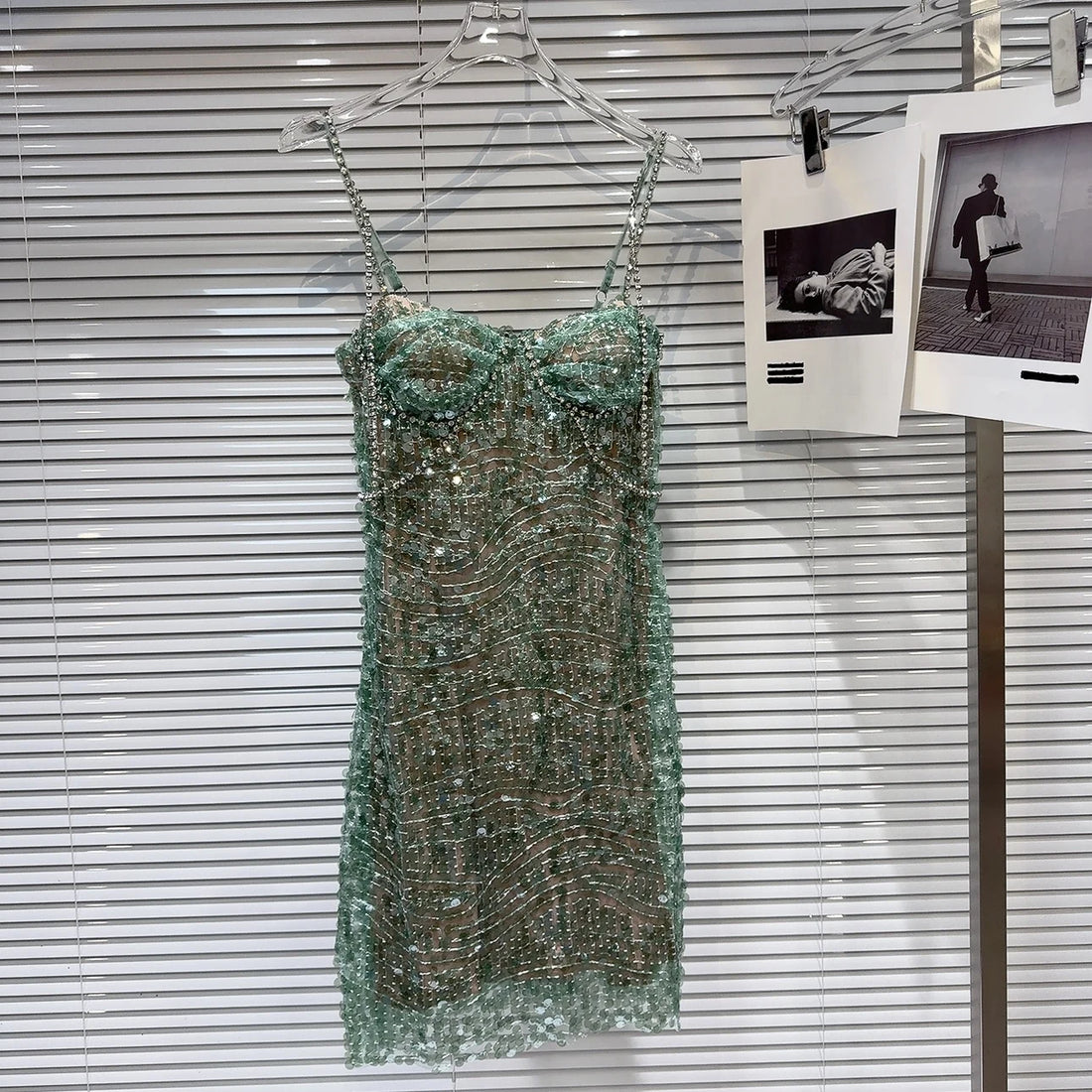 Embellished Green Bustier Dress - Festigal