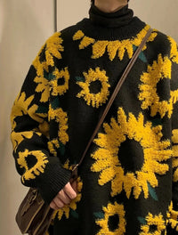 Rollkragenpullover mit Sonnenblumenmuster