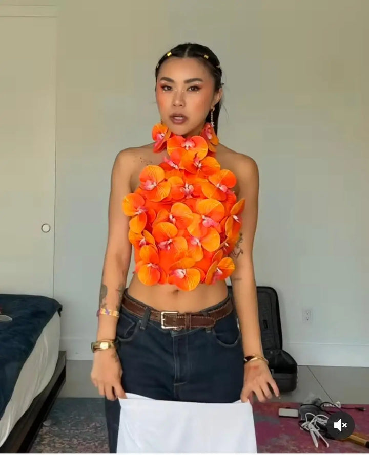 3D Flower Halterneck Top