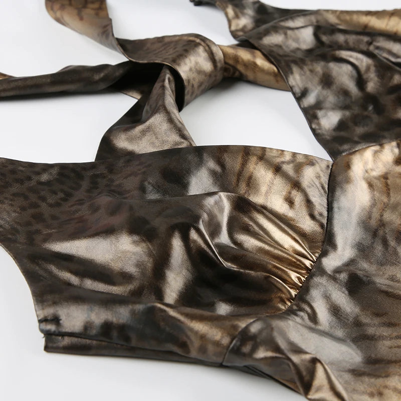 Wet Look Leopard Print Top - Festigal