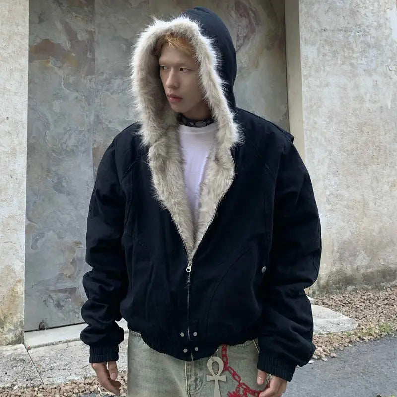 Men's Faux Fur Lined Bomber Jacket