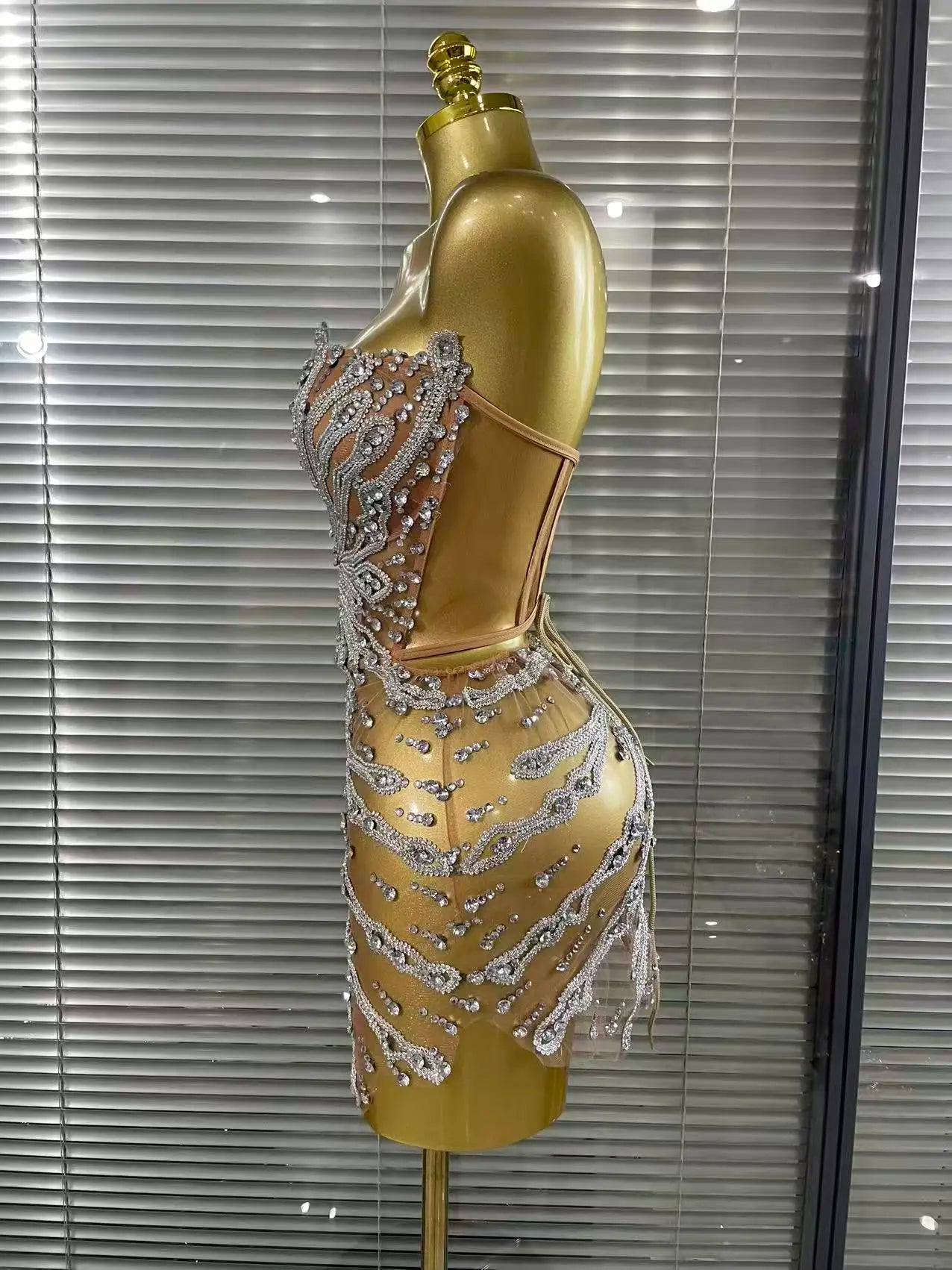 Rhinestone Mesh Strapless Dress