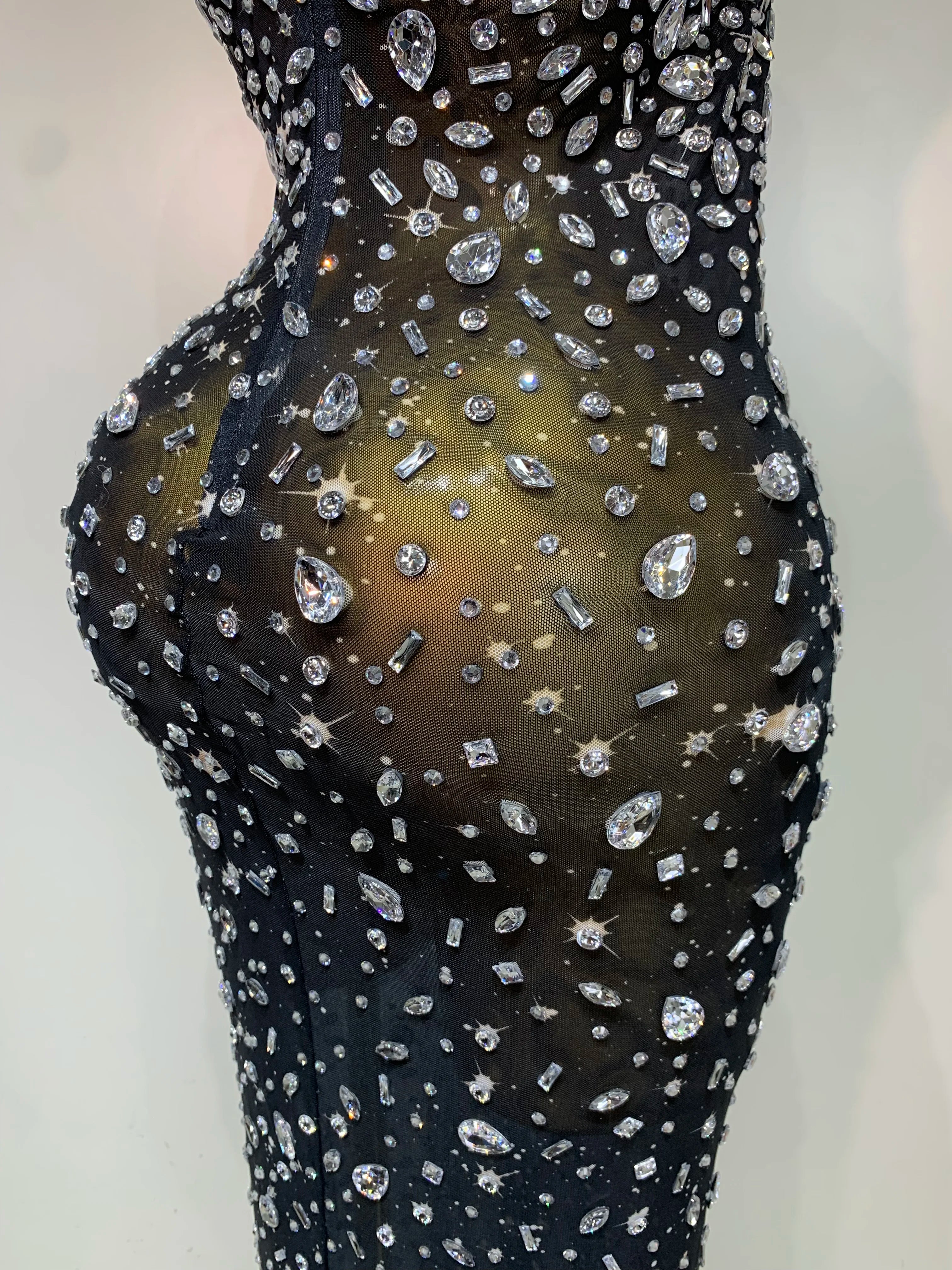 Rhinestone Mesh Maxi Dress