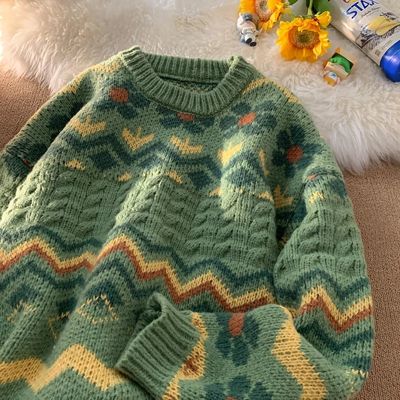 Men's Flower Aztec Knit Jumper - Festigal