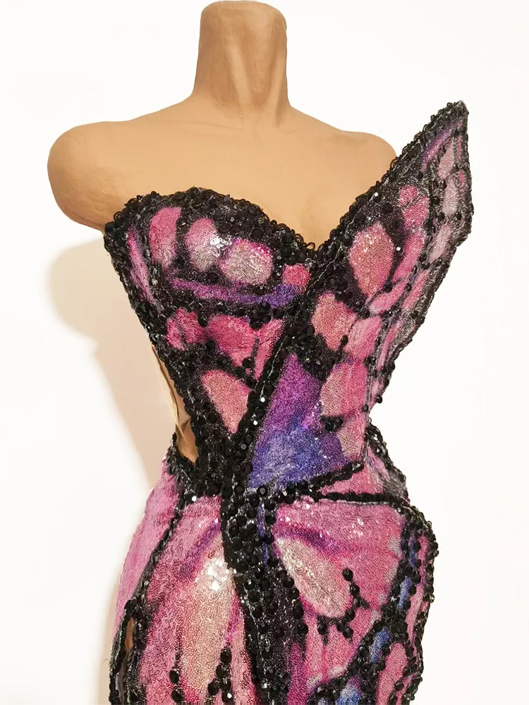 3D Butterfly Wing Asymmetrical Dress
