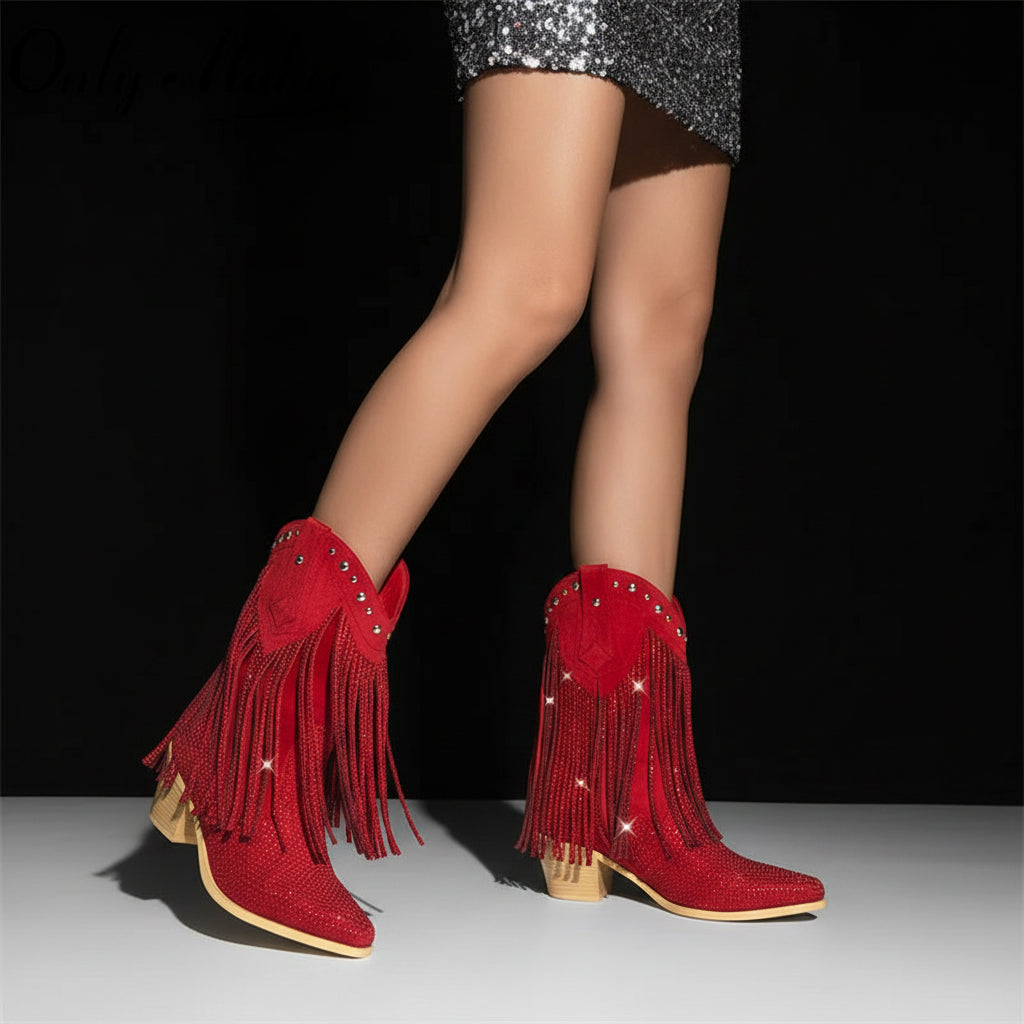 Tassel Rhinestone Cowgirl Boots