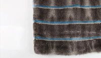 Grey and Blue Striped Faux Fur Coat