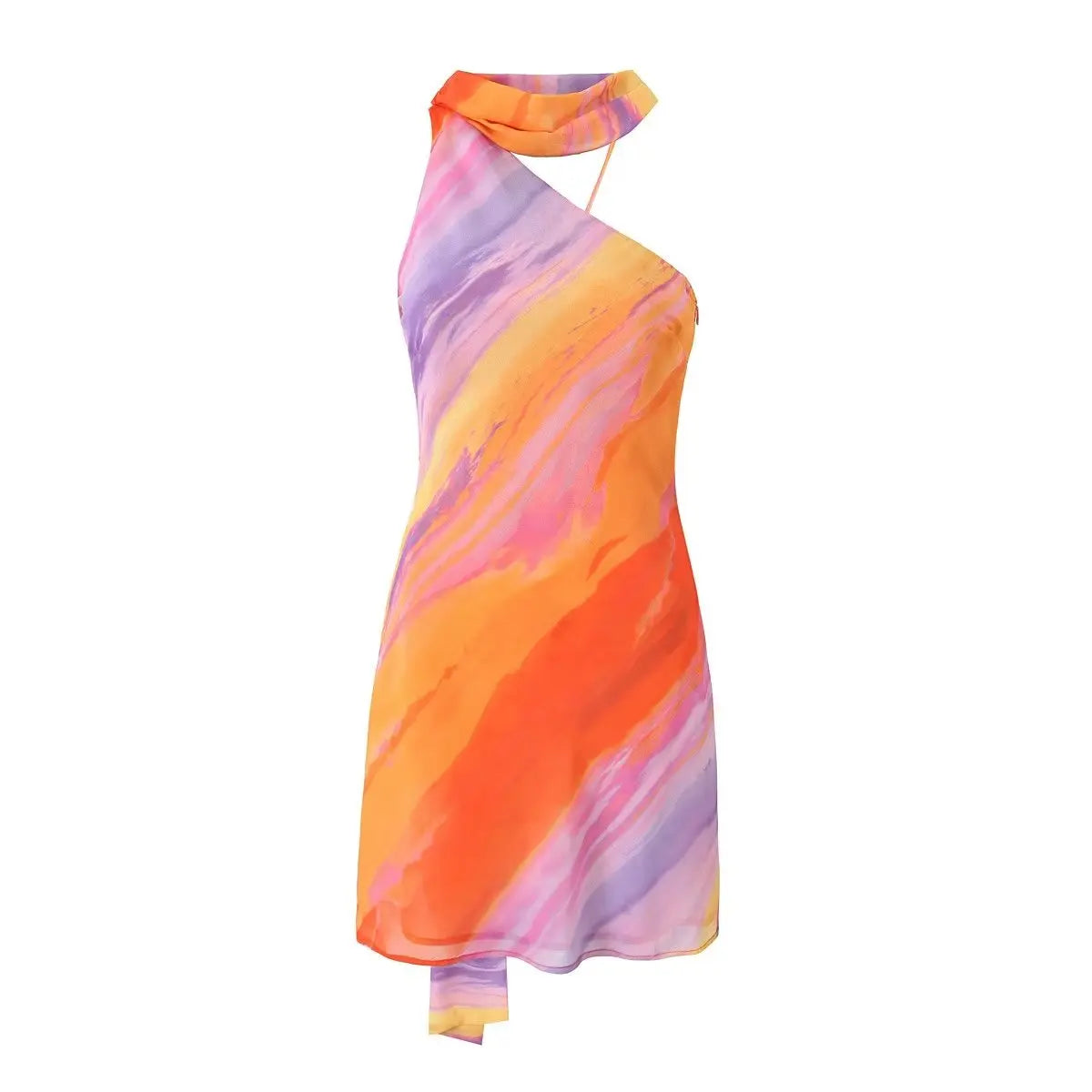 One Shoulder Orange Gradient Dress - Festigal