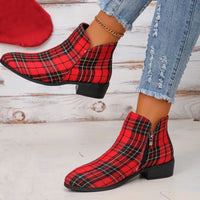 Red Plaid Ankle Boots - Festigal