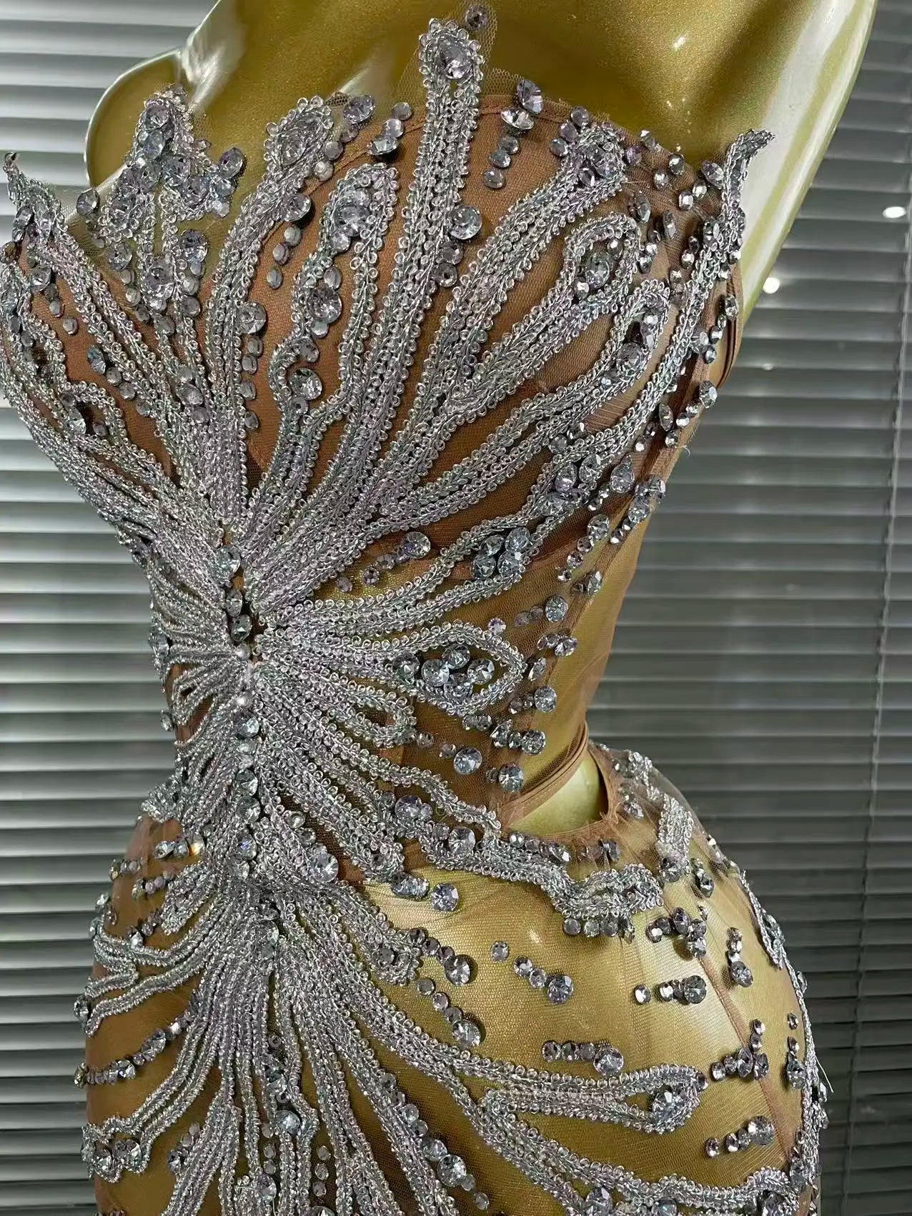 Rhinestone Mesh Strapless Dress