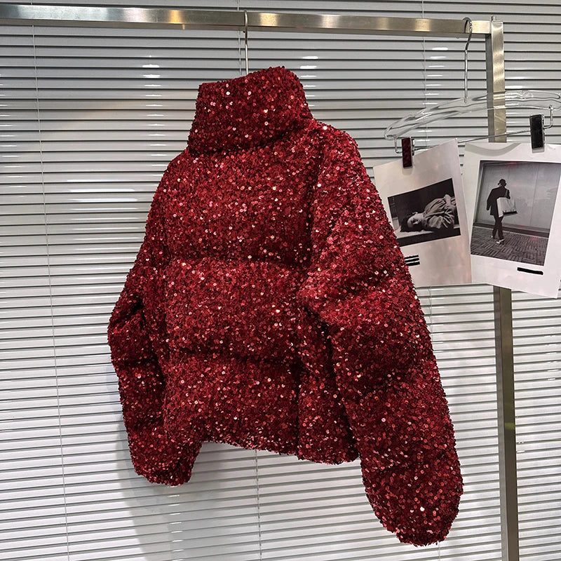Sequin Puffer Bomber Jacket