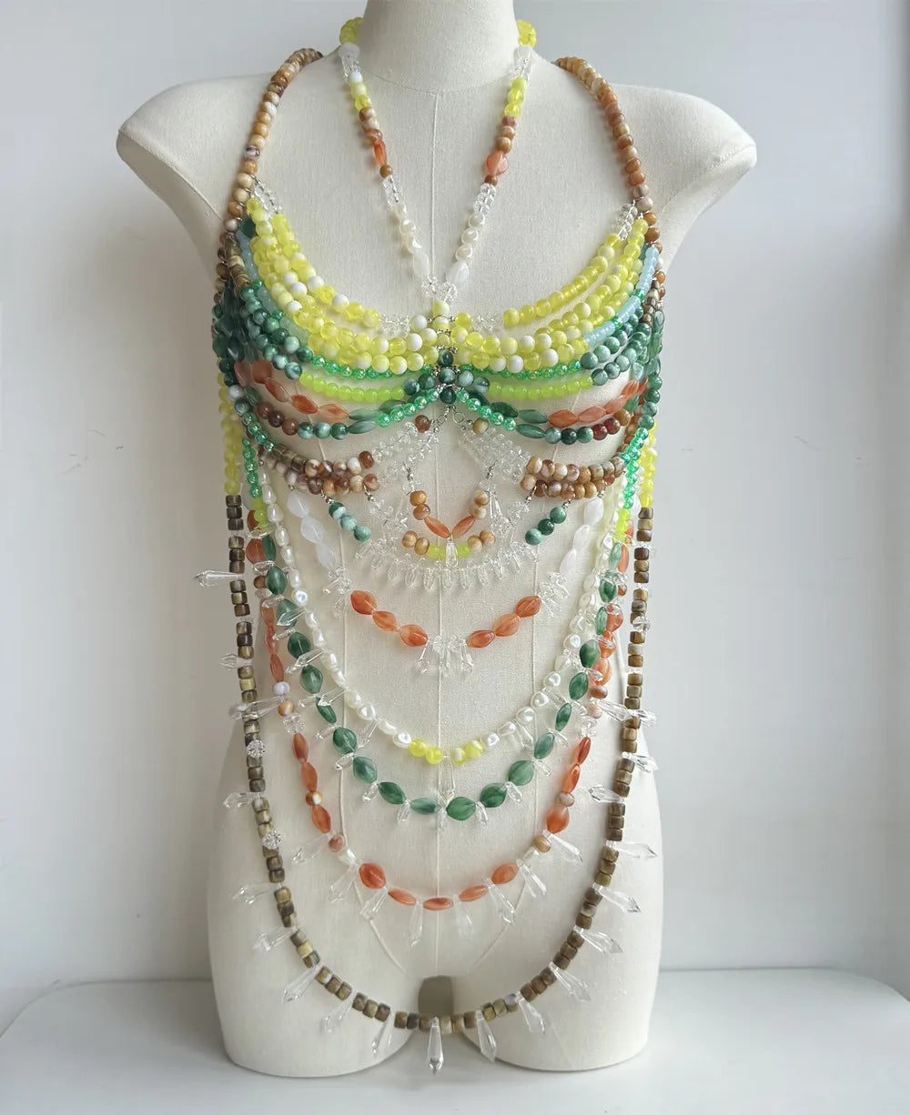 Beaded Tassel Chain Halter Neck Top