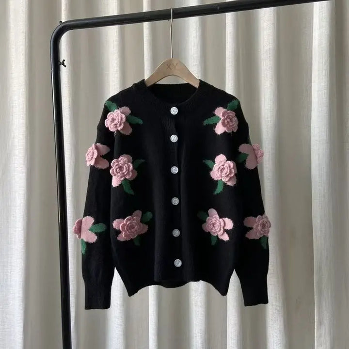 Rose Applique Knit Cardigan - Festigal