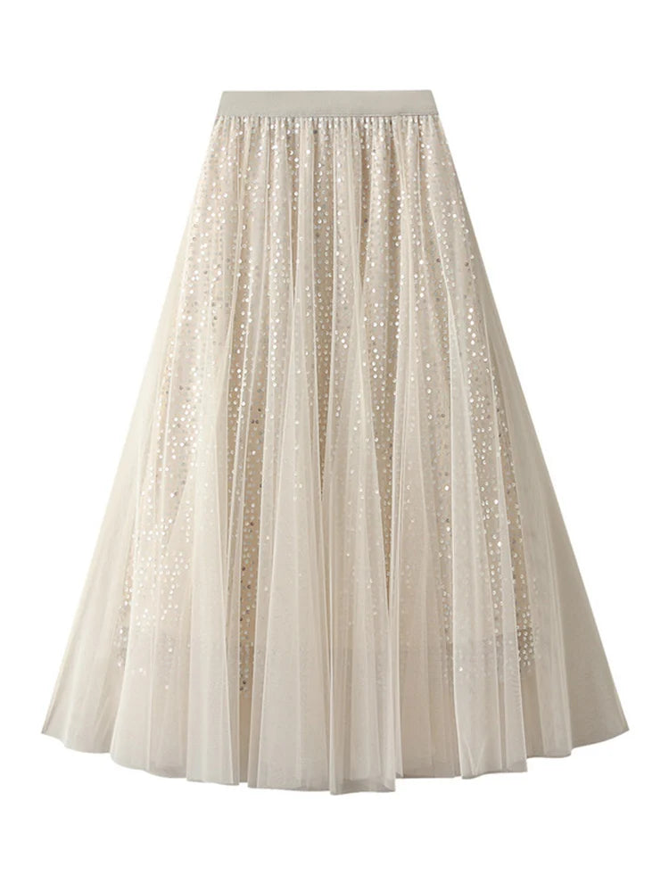 Sequin Mesh Midi Skirt - Festigal