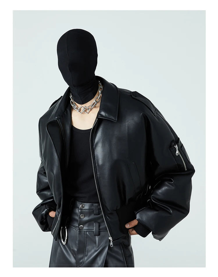 Black Faux Leather Bomber Jacket