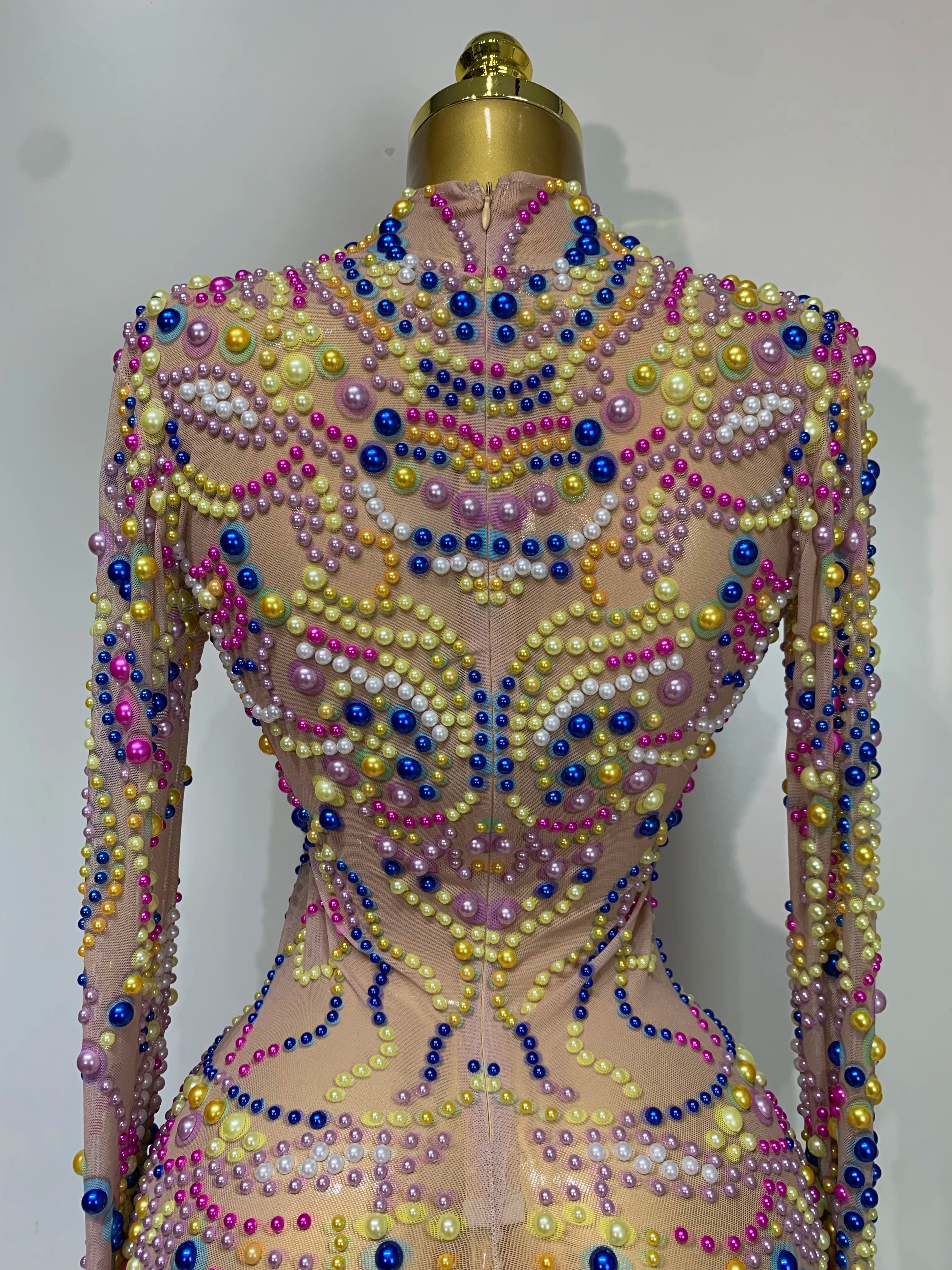 Rainbow Embellished Long Sleeved Dress