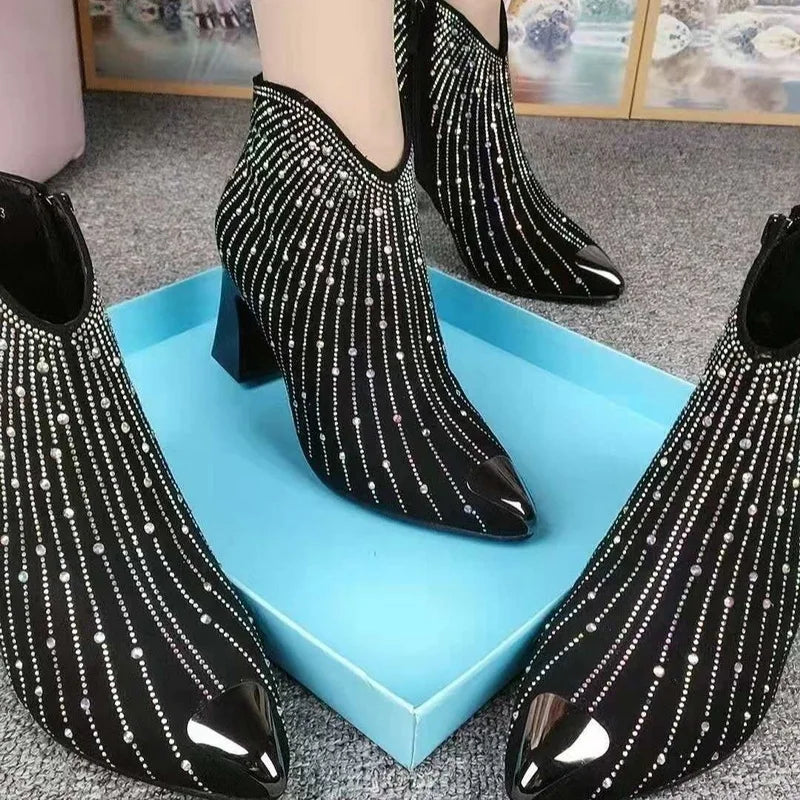Black booties with rhinestones hot sale
