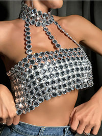 Rhinestone Halter Neck Crop Top