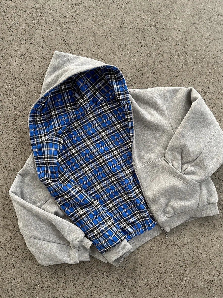 Men's Grey & Blue Check Hoodie