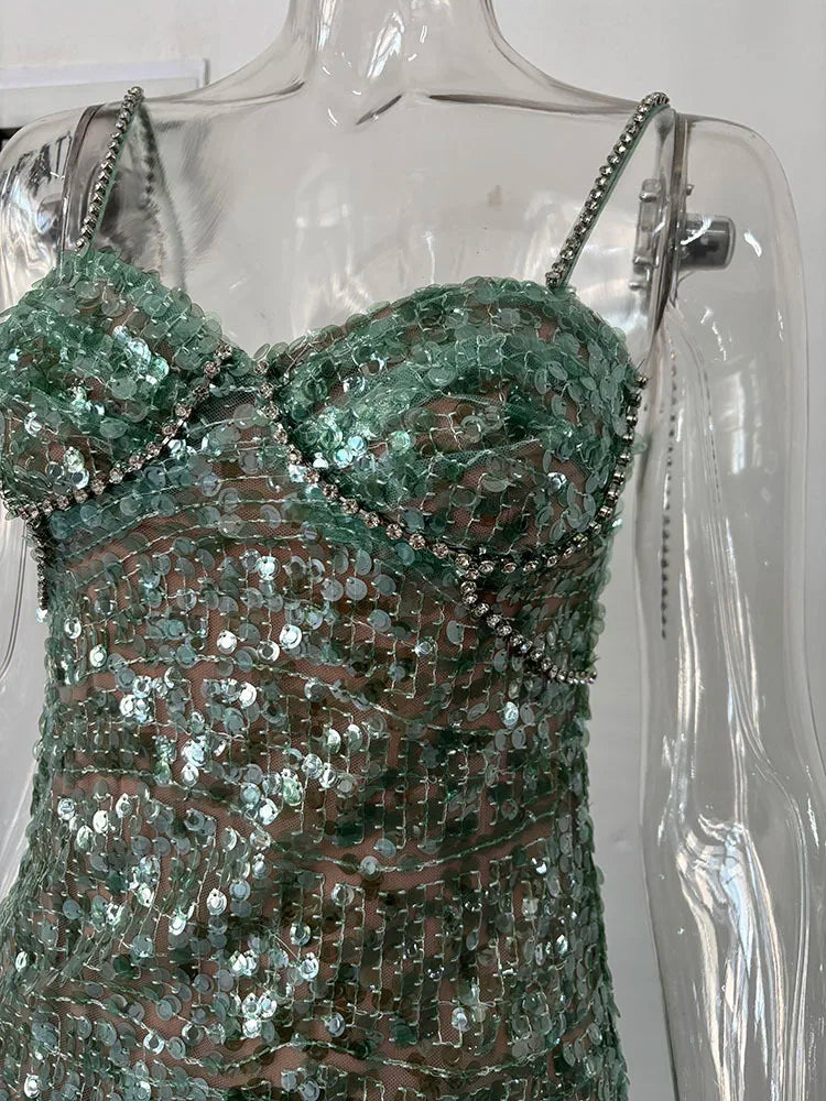 Embellished Green Bustier Dress - Festigal