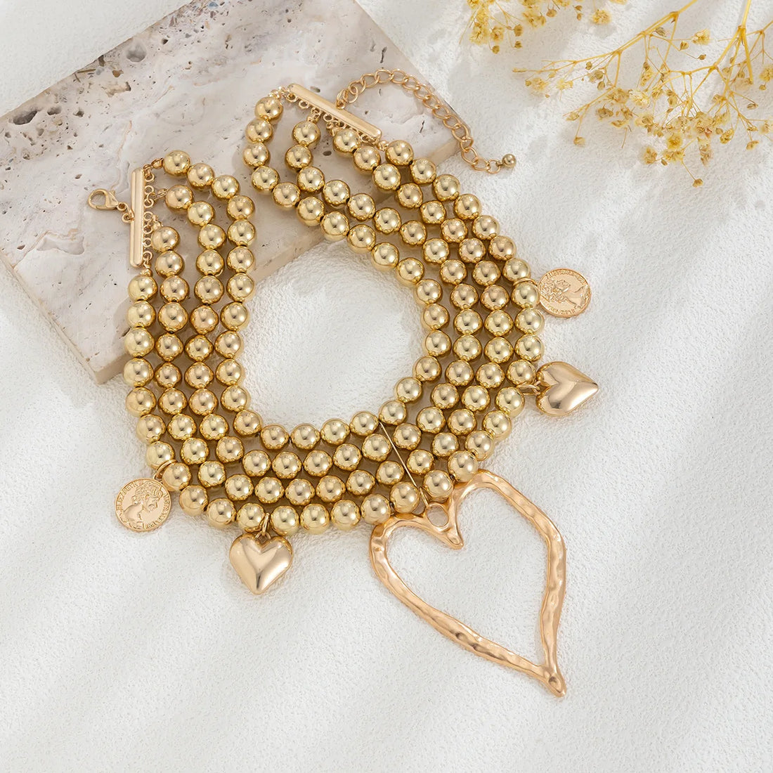 Multi-Layered Beaded Heart Necklace - Festigal