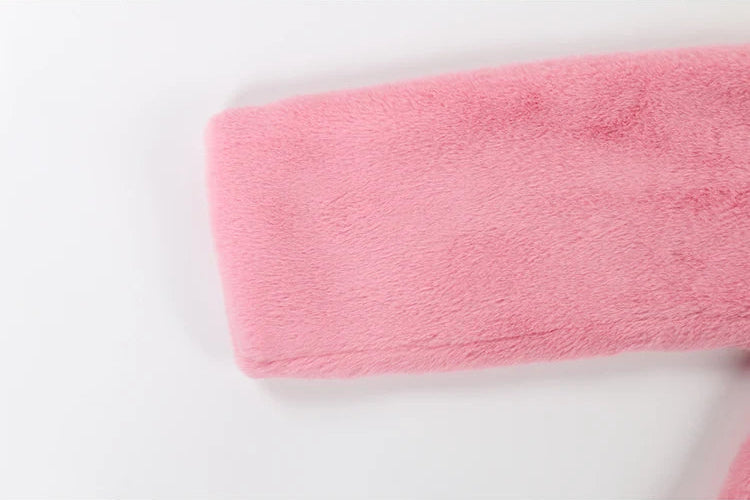 Pink Faux Fur Trim Collar Coat - Festigal