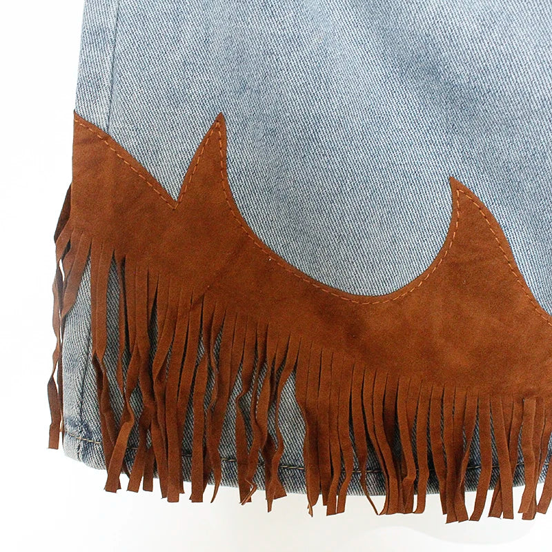 Western Denim Tassel Skirt - Festigal